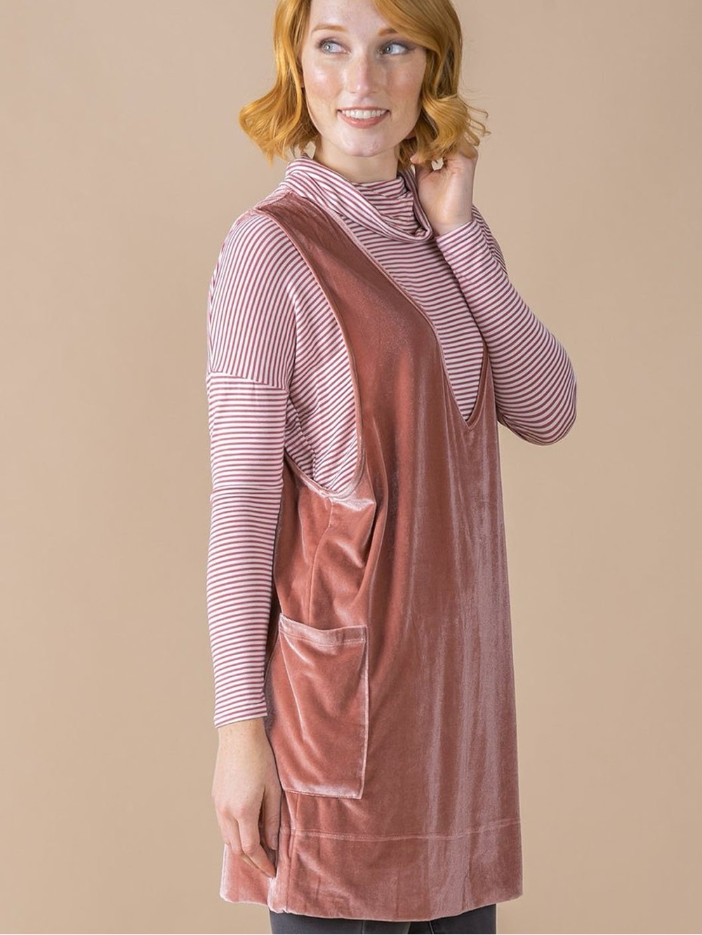 Agnes & Dora Dusty Rose Velvet Limitless Tunic Vest Size XL
